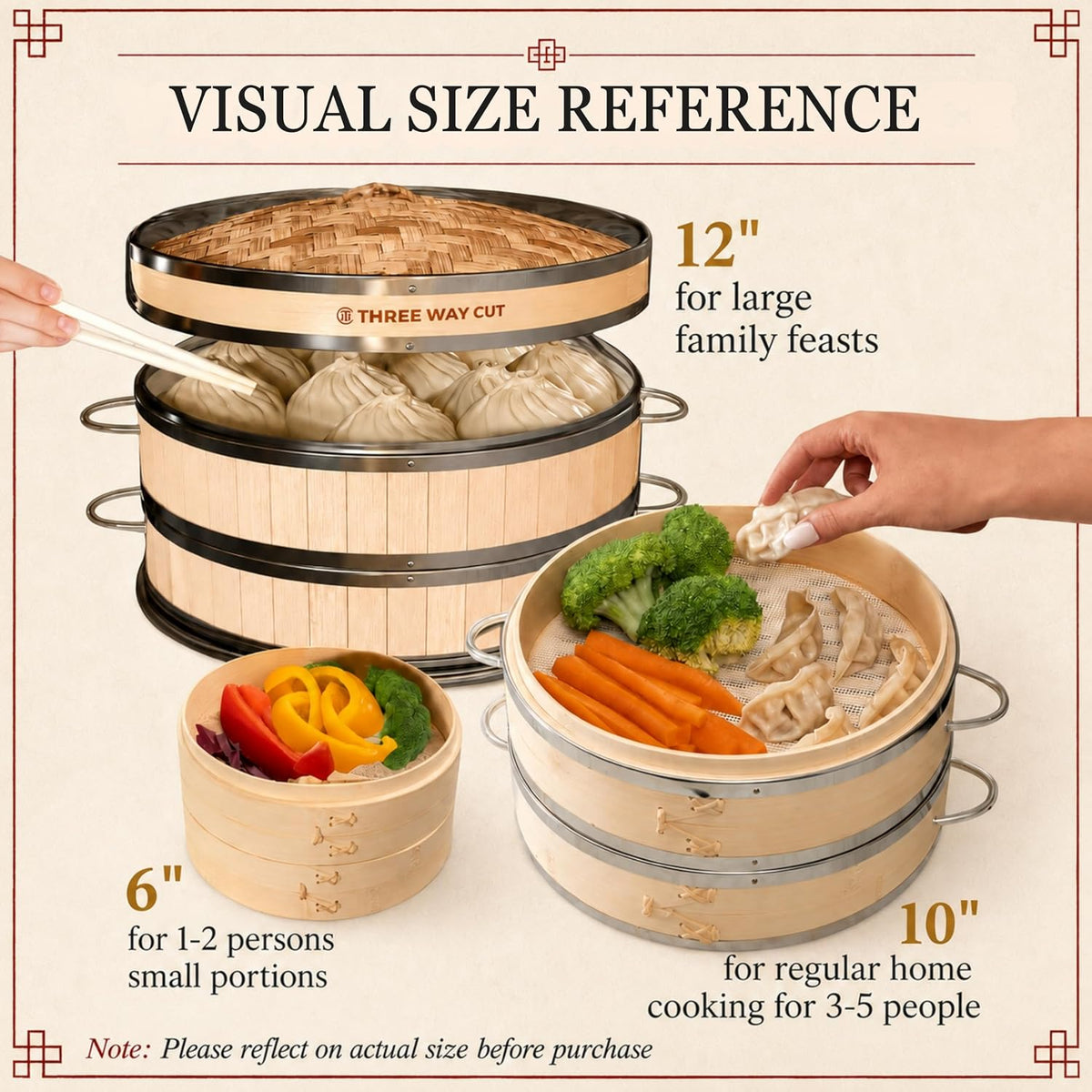 Bamboo Steamer Basket 10 Inch Extra Deep Easy Lift Handles Dumpling Steamer