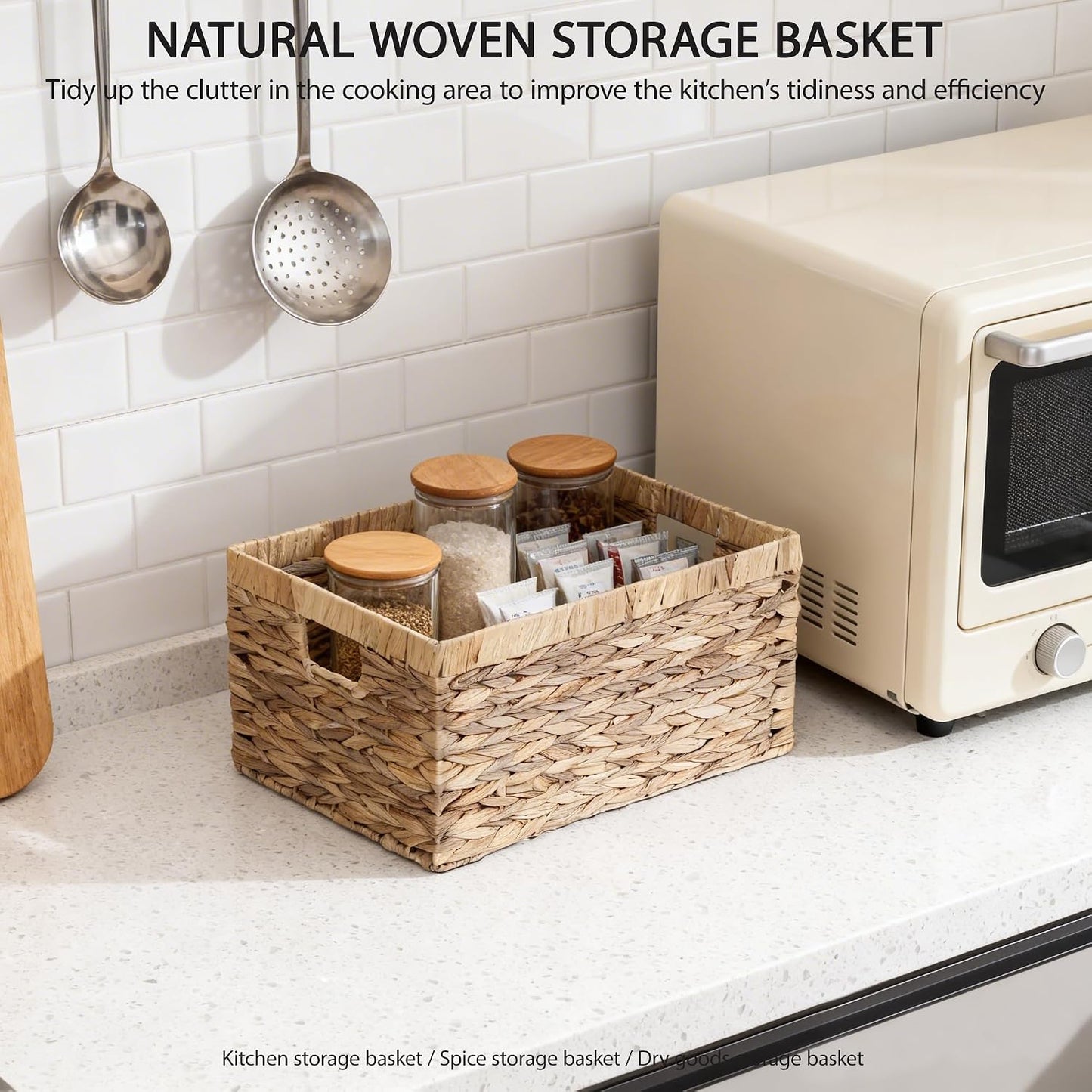 Storage Container, Natural Water Hyacinth Storage Bins Rectangular Basket,Arts and Crafts.