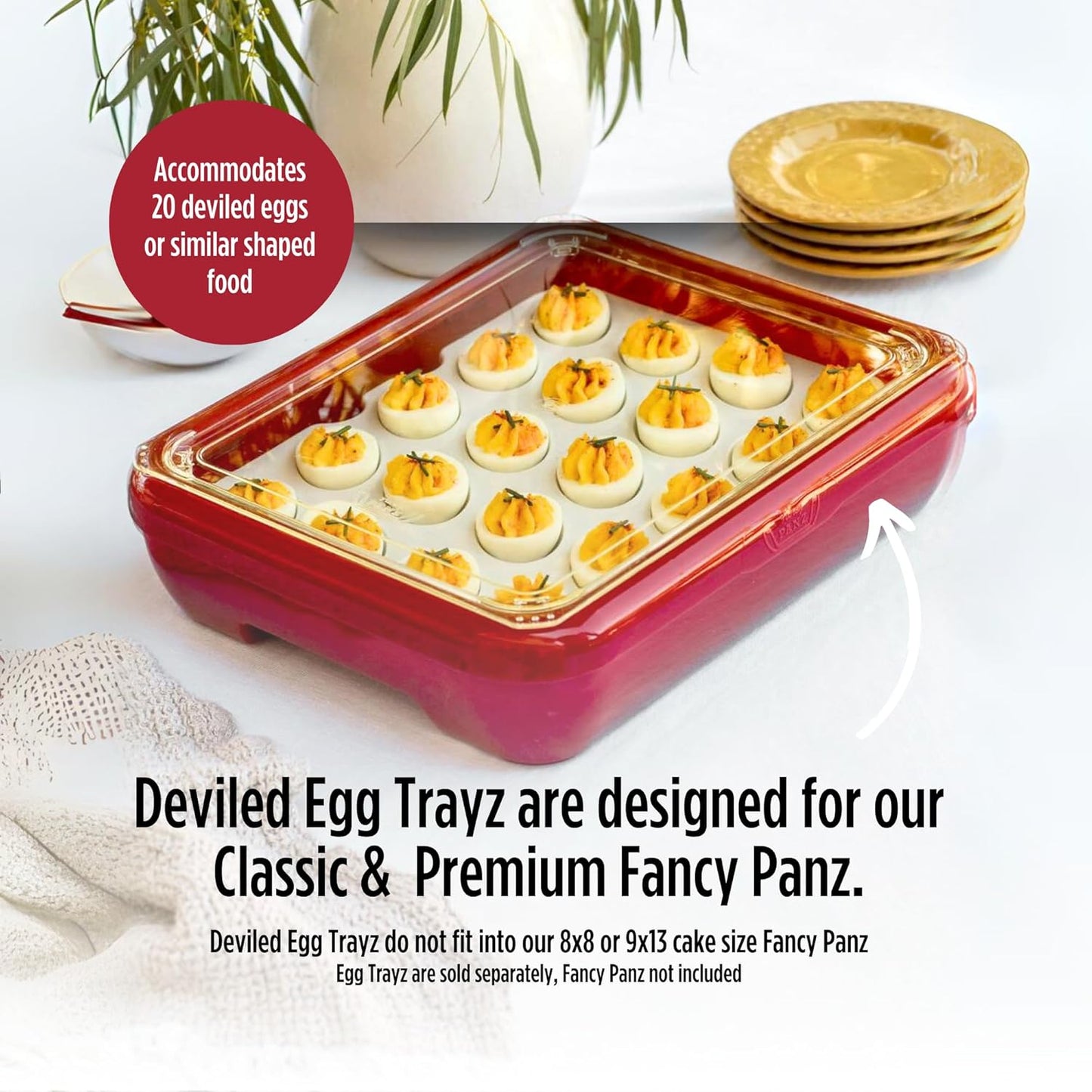 Fancy Panz Deviled Egg Tray - Portable Deviled Egg Carrier Insert Holds 20 Eggs - Fits Strawberries, Stuffed Mushrooms & More - Reusable Serving Tray for Parties & Potlucks
