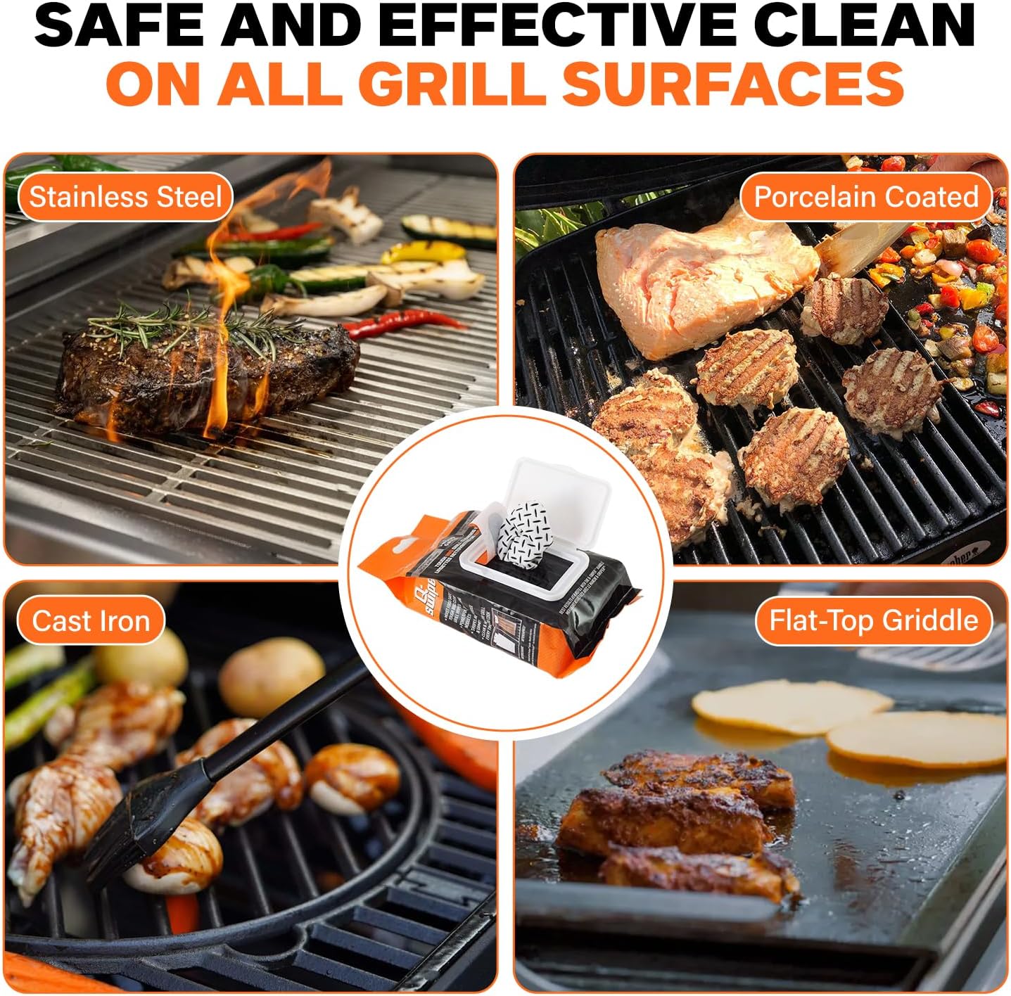 Proud Grill Q-Swiper Grill Cleaning Wipes - Bristle & Wire Free BBQ Cleaner, Heavy Duty Degreaser Wipes, Grease & Grime Remover for Outdoor Barbecue Grills - Gifts for Men, 40 Count, 1-Pack