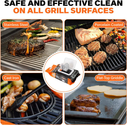 Proud Grill Q-Swiper Grill Cleaning Wipes - Bristle & Wire Free BBQ Cleaner, Heavy Duty Degreaser Wipes, Grease & Grime Remover for Outdoor Barbecue Grills - Gifts for Men, 40 Count, 1-Pack