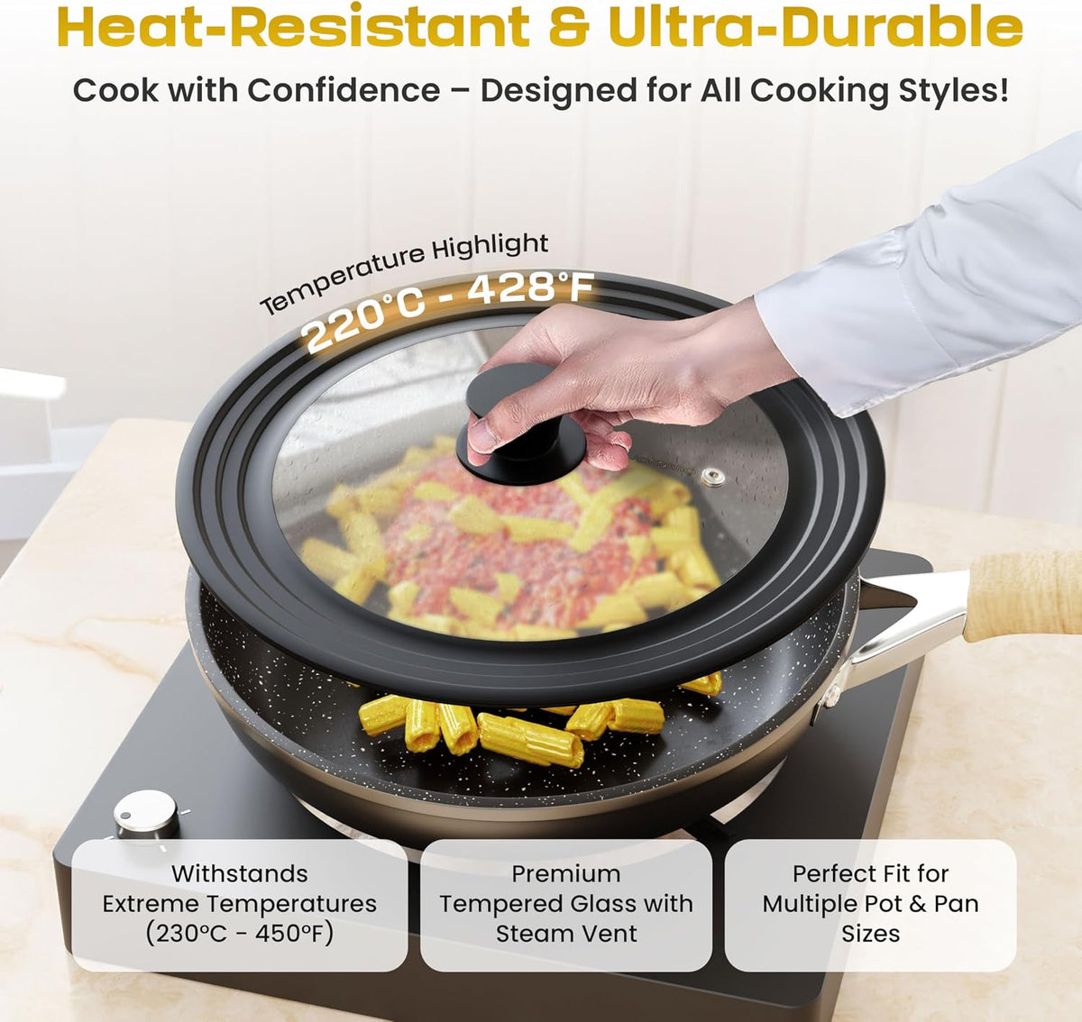 Universal Lid for Pots, Pans & Skillets, 7.5-11.5" Cookware