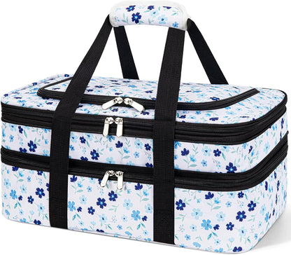 Double Insulated Casserole Carrier - Portable Casserole Carriers for Hot or Cold Food Lunch Tote Warmer or Cooler Bag for Potluck Parties Picnic Cookouts, Fits 9" x 13" Baking Dish - Grey