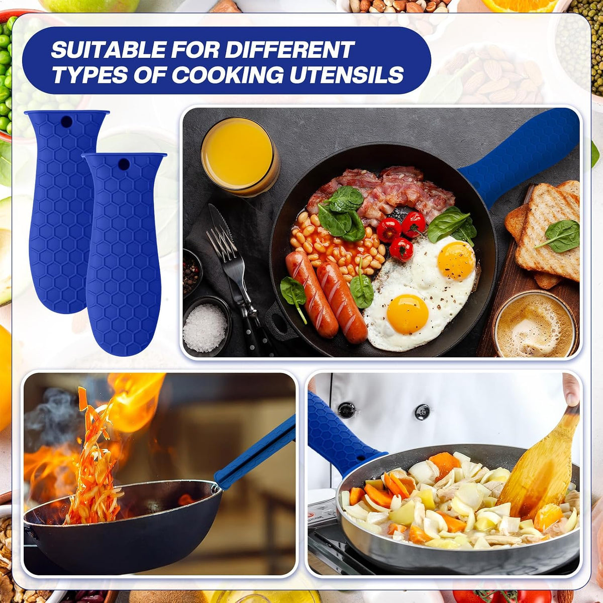 Patelai 2pcs Silicone Pan Handle Sleeve for Cast Iron Skillet, Black