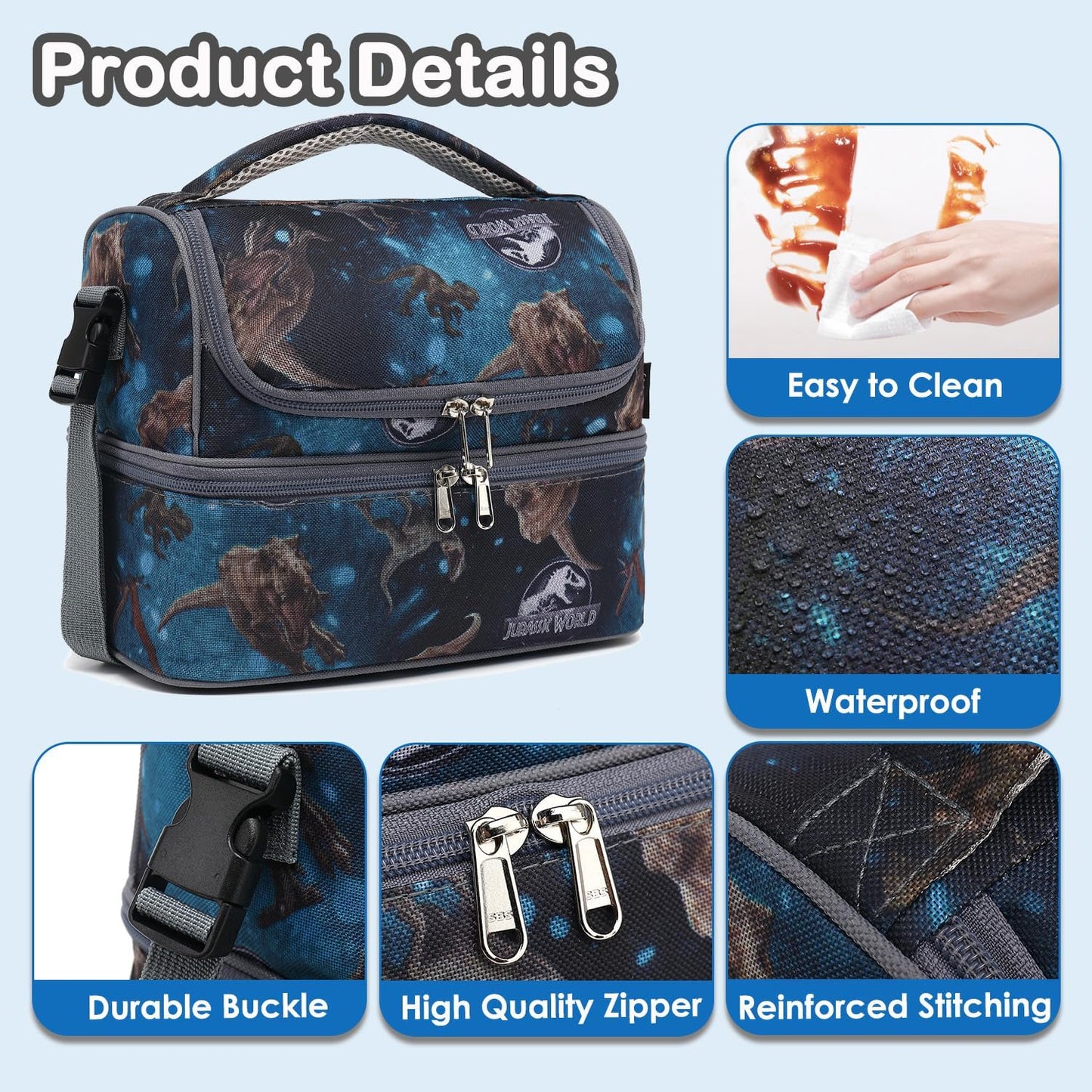 FlowFly Kids Double Decker Cooler Insulated Lunch Bag Large Tote for Boys, Girls, Men, Women, With Adjustable Strap, Unicorn