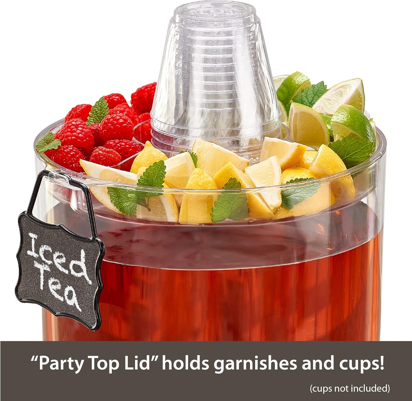 Buddeez Durable 2 Gallon Beverage Dispenser with Stand - Stackable Drink Server for Parties - Includes Party Top Lid and Chalk board Tag