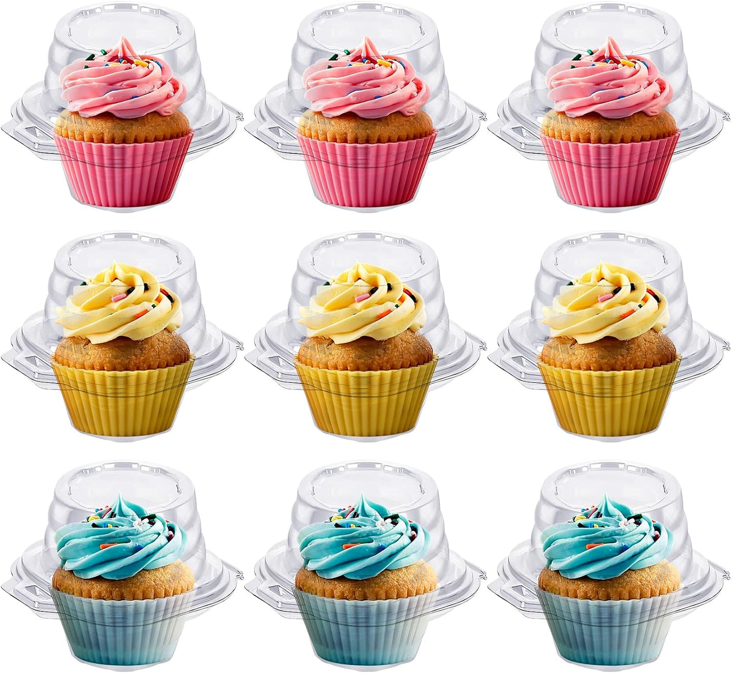 Cupcake Boxes Individual Cupcake Containers, 50 Packs Regular Single Cupcake Holder High Topping for Muffins, Thicker Stackable Plastic Cupcake Carrier for Party (50 pack)