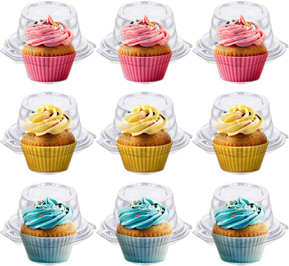 Cupcake Boxes Individual Cupcake Containers, 50 Packs Regular Single Cupcake Holder High Topping for Muffins, Thicker Stackable Plastic Cupcake Carrier for Party (50 pack)