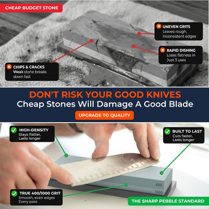 Sharp Pebble Whetstone Knife Sharpening Stone Kit - 2 Sided 400/1000 Grit