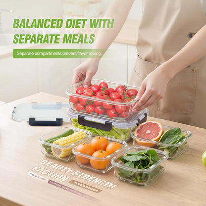 5-Piece Set, 36 oz Glass Meal Prep Containers with Snap-Lock Lids, Airtight Lunch Containers, Microwave, Oven, Refrigerator & Dishwasher Safe,Black