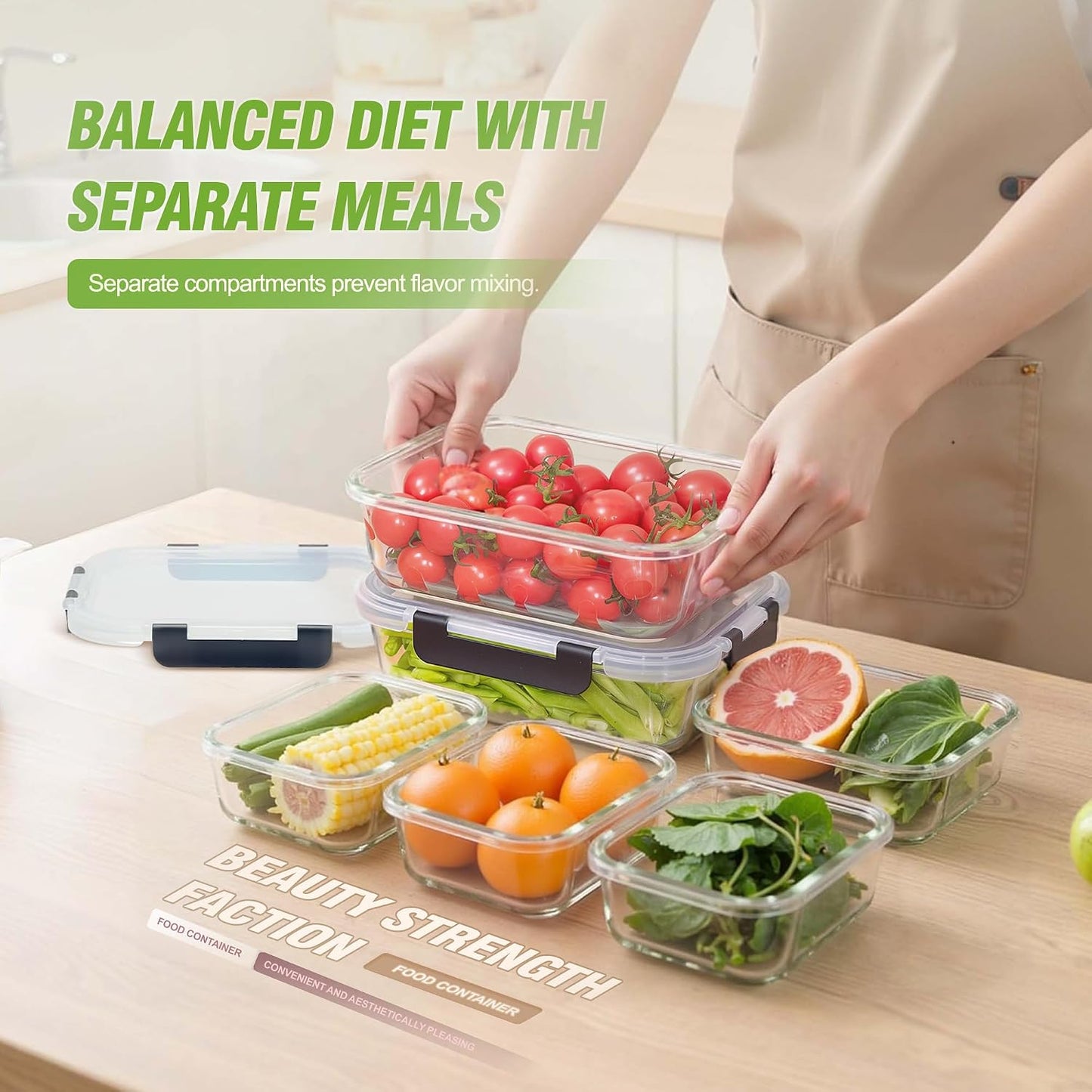 10-Pack Meal Prep Containers with Snap Locking Lids, Glass Airtight Lunch, Food Storage Containers, Microwave, Oven, Freezer and Dishwasher Friendly, Gray