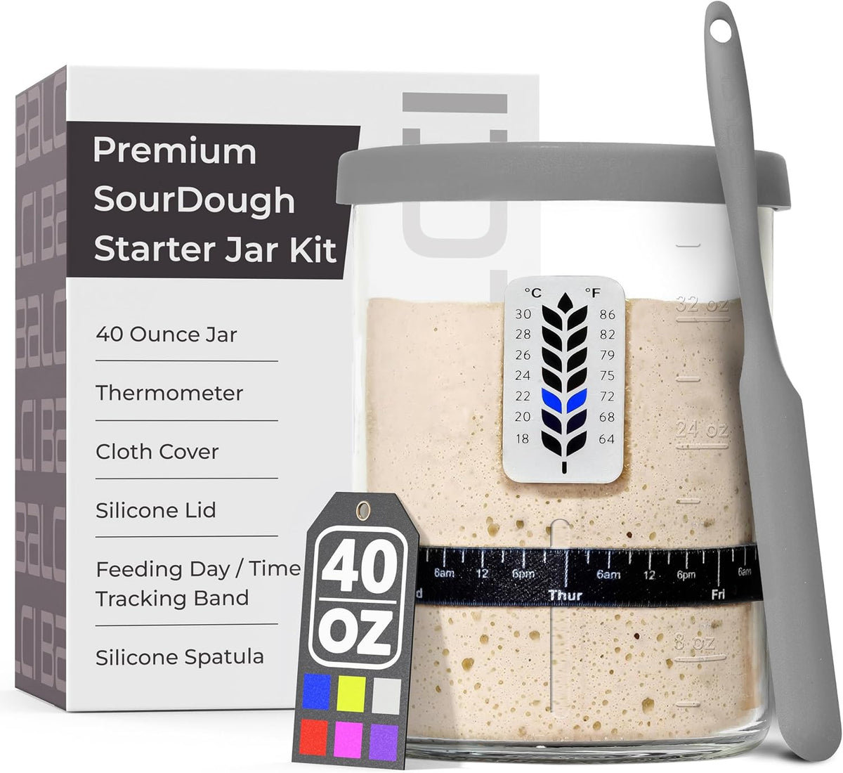 BALCI Premium Sourdough Starter Jar - 40oz Wide Mouth Kit (Blue)