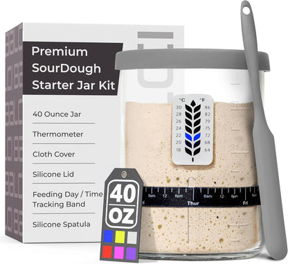 BALCI Premium Sourdough Starter Jar - 40oz Wide Mouth Kit (Blue)
