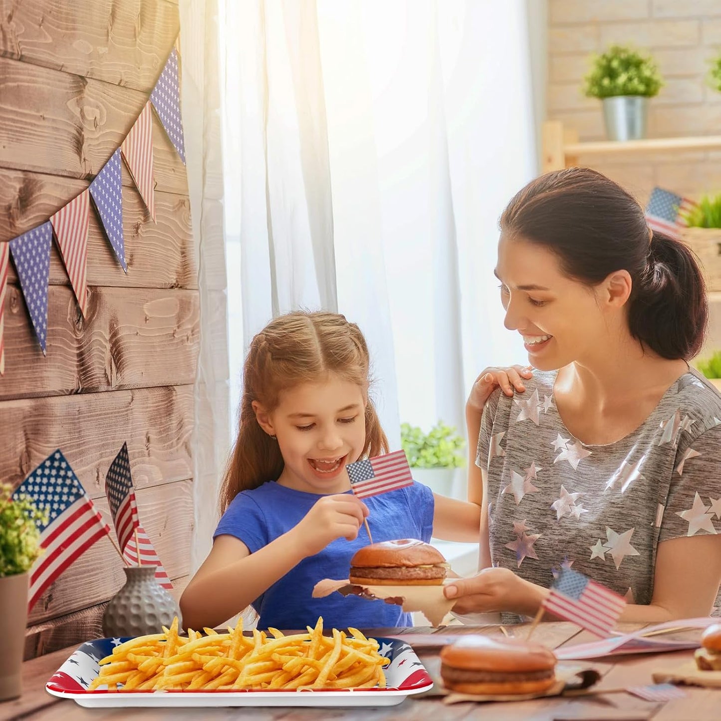 JarThenaAMCS 3PCS Patriotic Serving Trays Reusable Serving Dishes Red Blue White 4th of July Star Melamine Platter for Outdoor Party Independence Day Serving Food Snacks Fruits Dessert