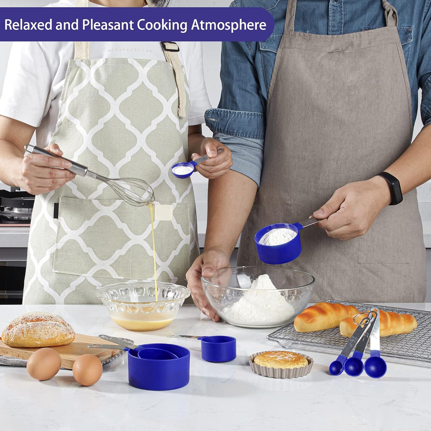 Measuring Cups and Spoons Set of Huygens Kitchen Gadgets 10 Pieces, Stackable Stainless Steel Handle Measuring Cups for Measuring Dry and Liquid Ingredient (Gray)