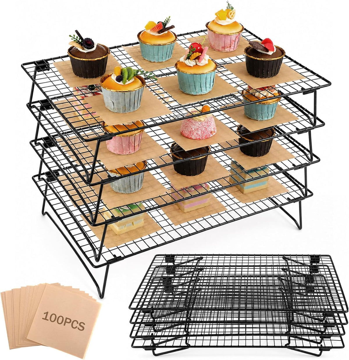 4 Pack Stackable Cooling Rack Set 4 Tier 17"x11" Roasting Rack