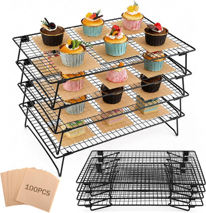 4 Pack Stackable Cooling Rack Set 4 Tier 17"x11" Roasting Rack