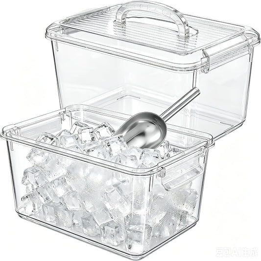 4 Pcs Portable Ice Bin and Metal Scoop Set,Ice Storage Bin for Freezer with Lid Ice Bucket for Cocktail Freezer Bar Party Barbeque Camping