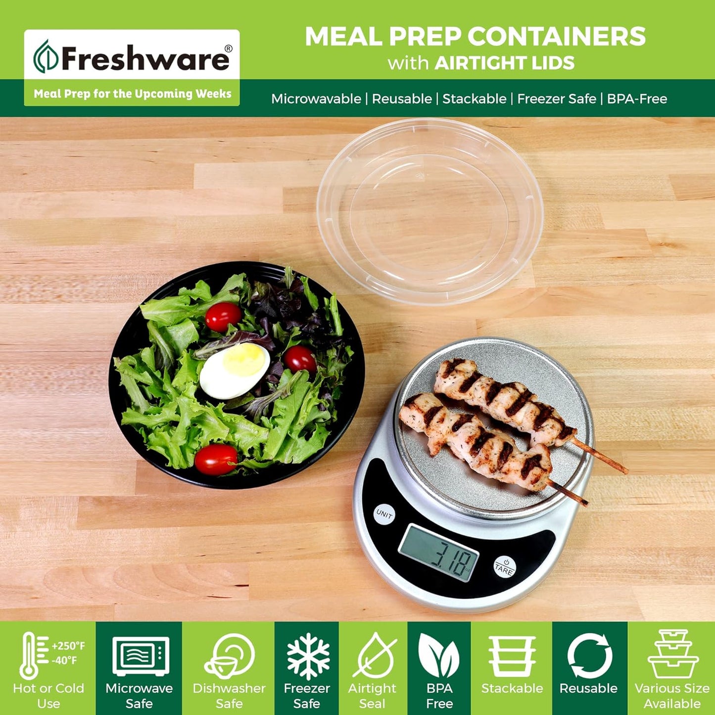 Freshware Meal Prep Containers [15 Pack] 2 Compartment with Lids, Food Storage Containers, Bento Box, BPA Free, Stackable, Microwave/Dishwasher/Freezer Safe (28 oz), Black