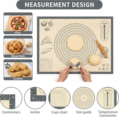 Silicone Baking Pastry Dough Mat - 28x20Inch Extra Large Cookie Bread Rolling Mats Sheet, Nonstick Kitchen Counter Kneading Board, Thick Reusable Pie Cookies Pizza Fondant Making Matt with Measurement