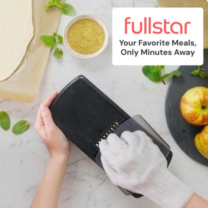 Fullstar Mandoline Slicer for Kitchen, Fruit Cutter, Cheese Grater, Cucumber Slicer, Veggie Spiralizer, Food Cutter & Kitchen Gadgets & Gifts with Safety Glove (11 in 1, White)
