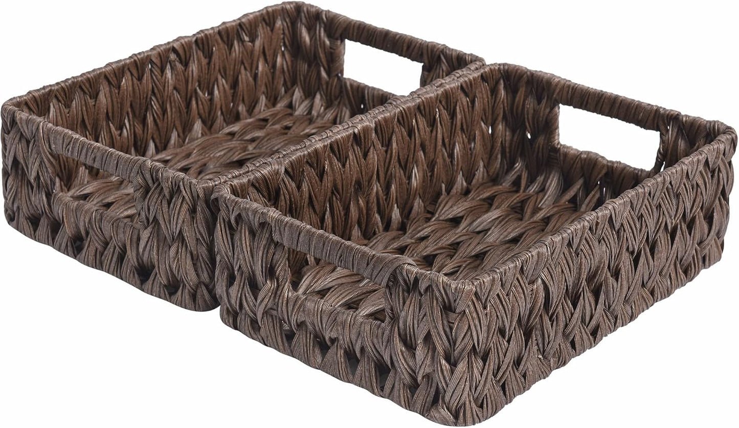 GRANNY SAYS Wicker Storage Baskets for Shelves, Water Hyacinth Basket with Scalloped Edge, Storage Wicker Baskets for Pantry, Large, 2-Pack