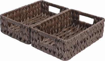 GRANNY SAYS Wicker Storage Baskets for Shelves, Water Hyacinth Basket with Scalloped Edge, Storage Wicker Baskets for Pantry, Large, 2-Pack