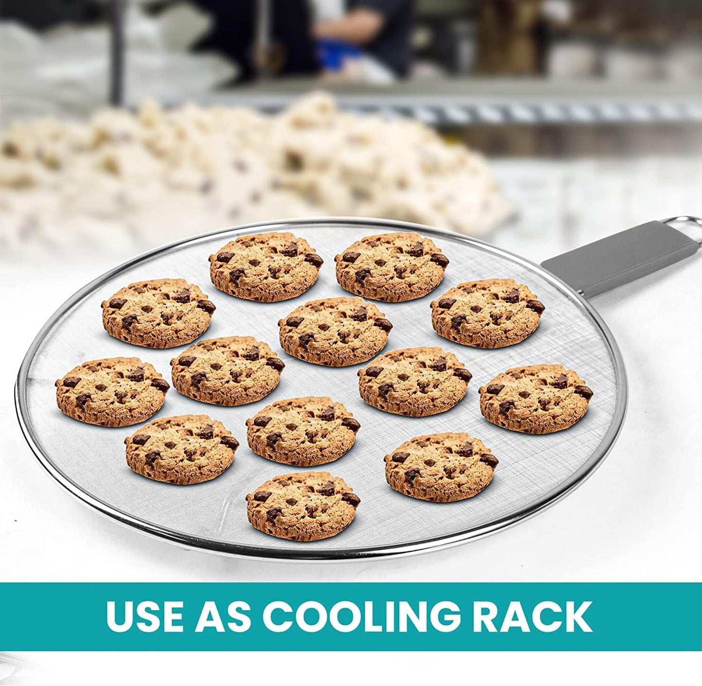 13" Grease Splatter Screen for Cooking | Stainless Steel Oil Splatter Guard and Ultra-Fine Mesh Protects Skin from Burns | TPR Tight-Grip Handle (Black)