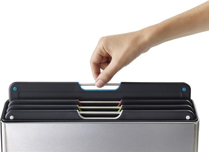 Joseph Joseph Folio 4-Piece Colour coded Cutting Board Set, Stainless Steel Slimline case for organized Kitchen storage, Black