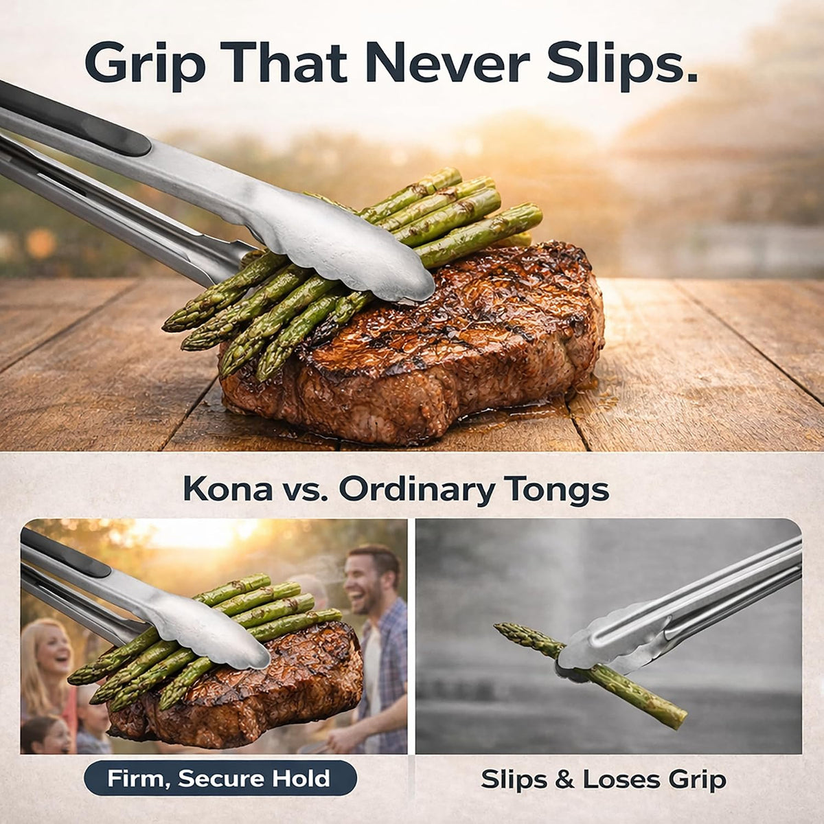 Kona 17-in Stainless Steel Locking Grill Tongs, Heavy-Duty, Set of 2