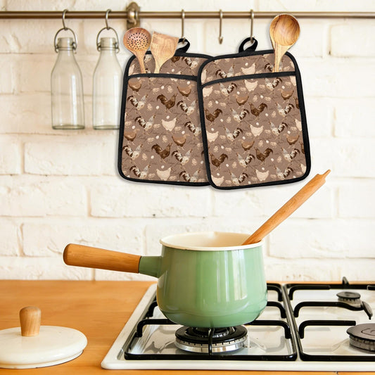 Vintage Rustic Farmhouse Chicken Pot Holders Heat Resistant, Brown Cottagecore Farm Rooster Hen Chicken Oven Potholder Hot Pads for Kitchen Countertops Baking Cooking
