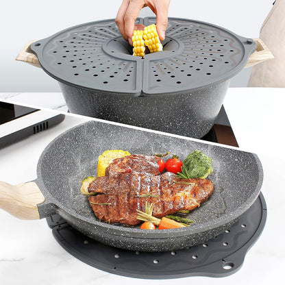 Foldable Silicone Splatter Screen for 10-12" Pans, BPA-Free, Gray | Foldable Splash Guard, Multi-Use Grease Splatter Guard/Trivet Mat,Non-Stick Oil Splatter Guard, Dishwasher Safe