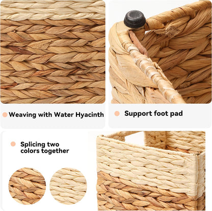 Wicker Storage Basket, Baskets for Organizing, Storage Basket with Built-in Handles, Water Hyacinth Shelves，Wicker Storage Baskets for Shelves, Water Hyacinth Storage Baskets (nature, 4-Pack)