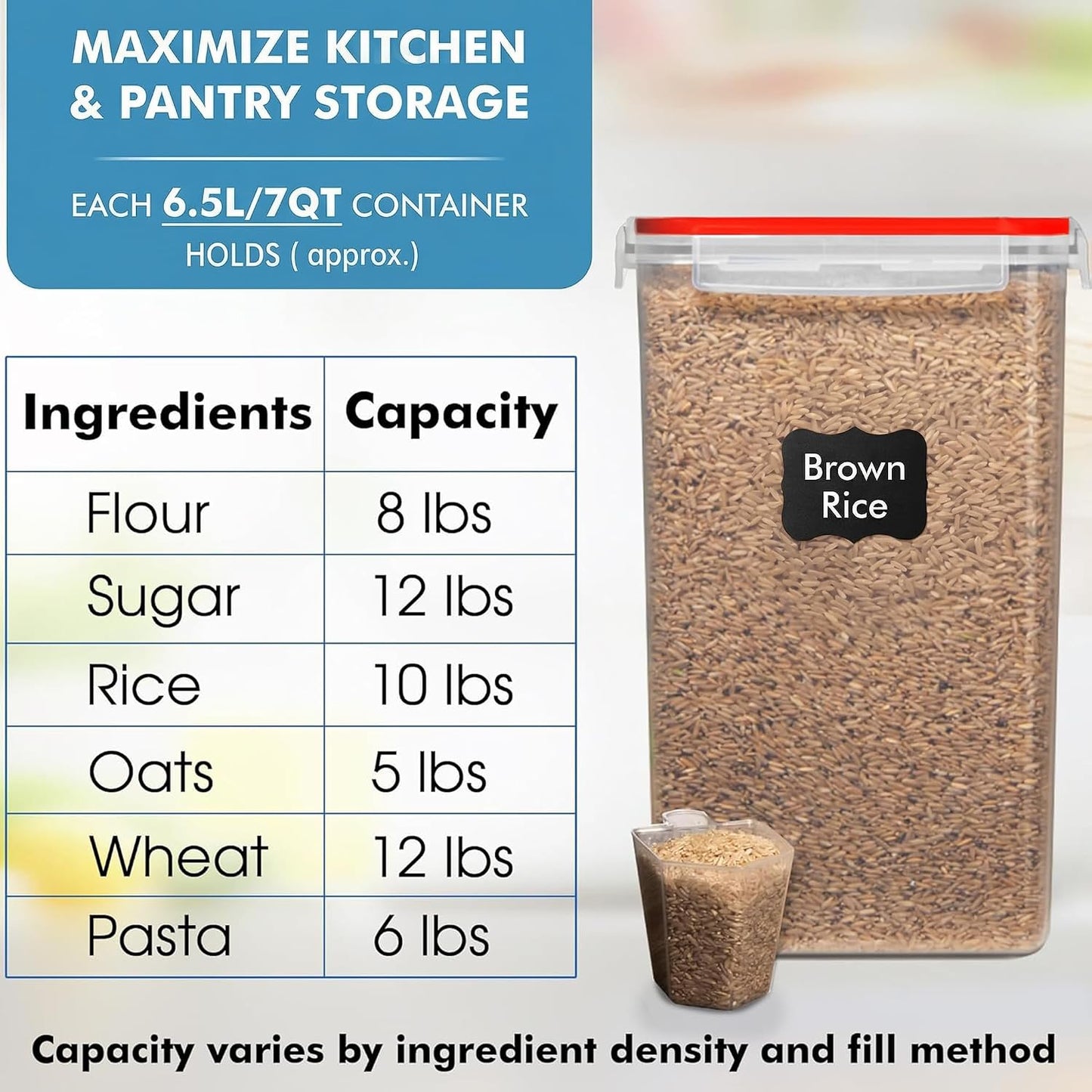 WHITE FEATHER SUPPLIES 2 PC [7 Qt / 6.5L / 220 Oz] Large Food Storage Containers with Lids Airtight - BPA Free Clear Plastic Kitchen and Pantry Storage Containers for Cereal, Flour, Sugar, Rice