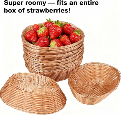 20 Pack Oval Poly Wicker Baskets — 9.1 x 6 x 2.6 Inch Wicker Bread Baskets, Small Size Gift Baskets for Kitchen, Restaurant, Fruit Storage, and Food Display