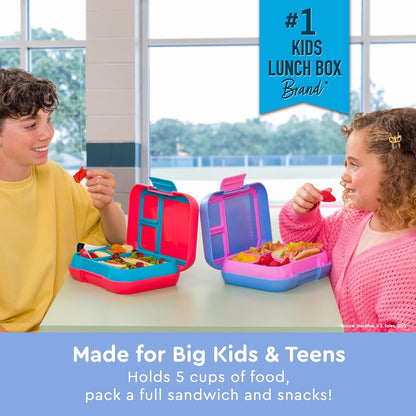 Bentgo Pop - Leak-Proof Lunch Box & Removable Divider for Ages 8+ & Teens - Lunch Container Holds 5 Cups of Food; 3-4 Compartments; Microwave/Dishwasher Safe; 2 Year Warranty (Flame Red/Turquoise)