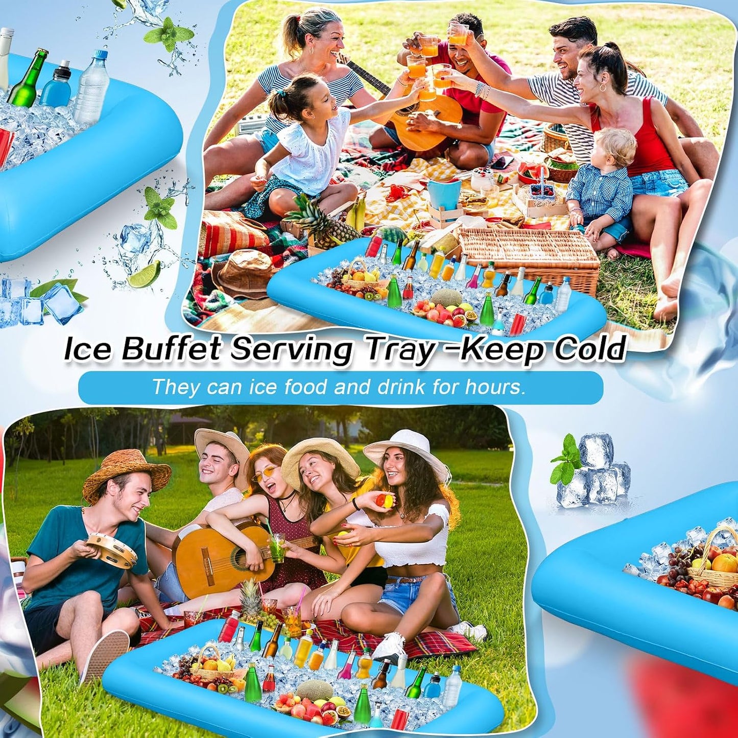 Leitee Inflatable Serving Bar with Drain Plug 52 x 24 x 5'' Inflatable Ice Serving Buffet Bar for Party Food Cooler Buffet Drink(Black,Basic Style)
