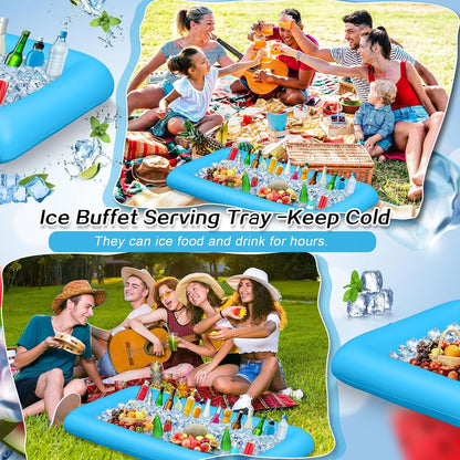 Leitee Inflatable Serving Bar with Drain Plug 52 x 24 x 5'' Inflatable Ice Serving Buffet Bar for Party Food Cooler Buffet Drink(Black,Basic Style)