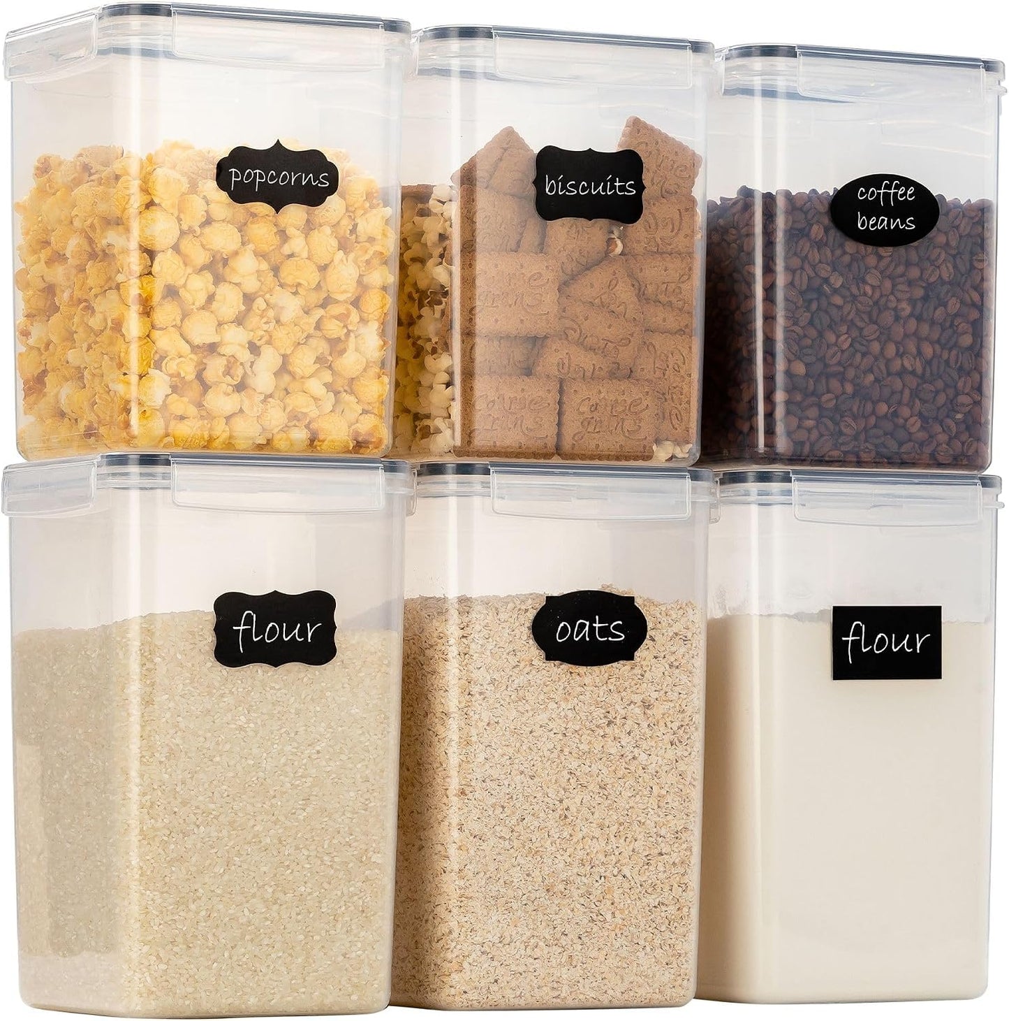 Chef's Path Extra Large Airtight Food Storage Containers with Lids, Pack of 2, 6.5L, 220Oz, Airtight Kitchen and Pantry Bulk Canisters for Flour, Sugar, Rice, and Baking Supplies - Transparent