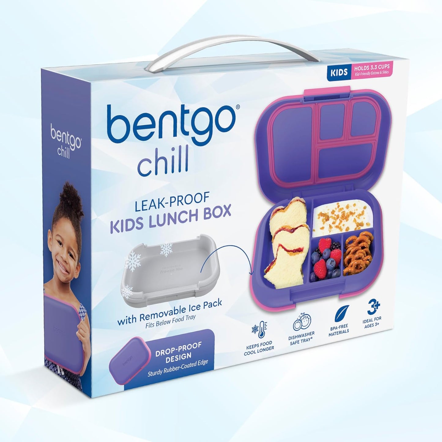 Bentgo Chill Kids Leak-Proof Lunch Box - 4-Compartment Bento Box with Built-In Ice Pack, 3.3 Cup Capacity, PFAS & BPA-Free, Microwave & Dishwasher Safe, Ideal Size for Ages 3 to 7 (Truly Teal)