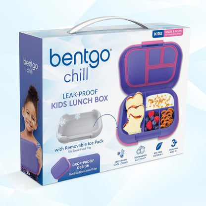 Bentgo Chill Kids Leak-Proof Lunch Box - 4-Compartment Bento Box with Built-In Ice Pack, 3.3 Cup Capacity, PFAS & BPA-Free, Microwave & Dishwasher Safe, Ideal Size for Ages 3 to 7 (Truly Teal)