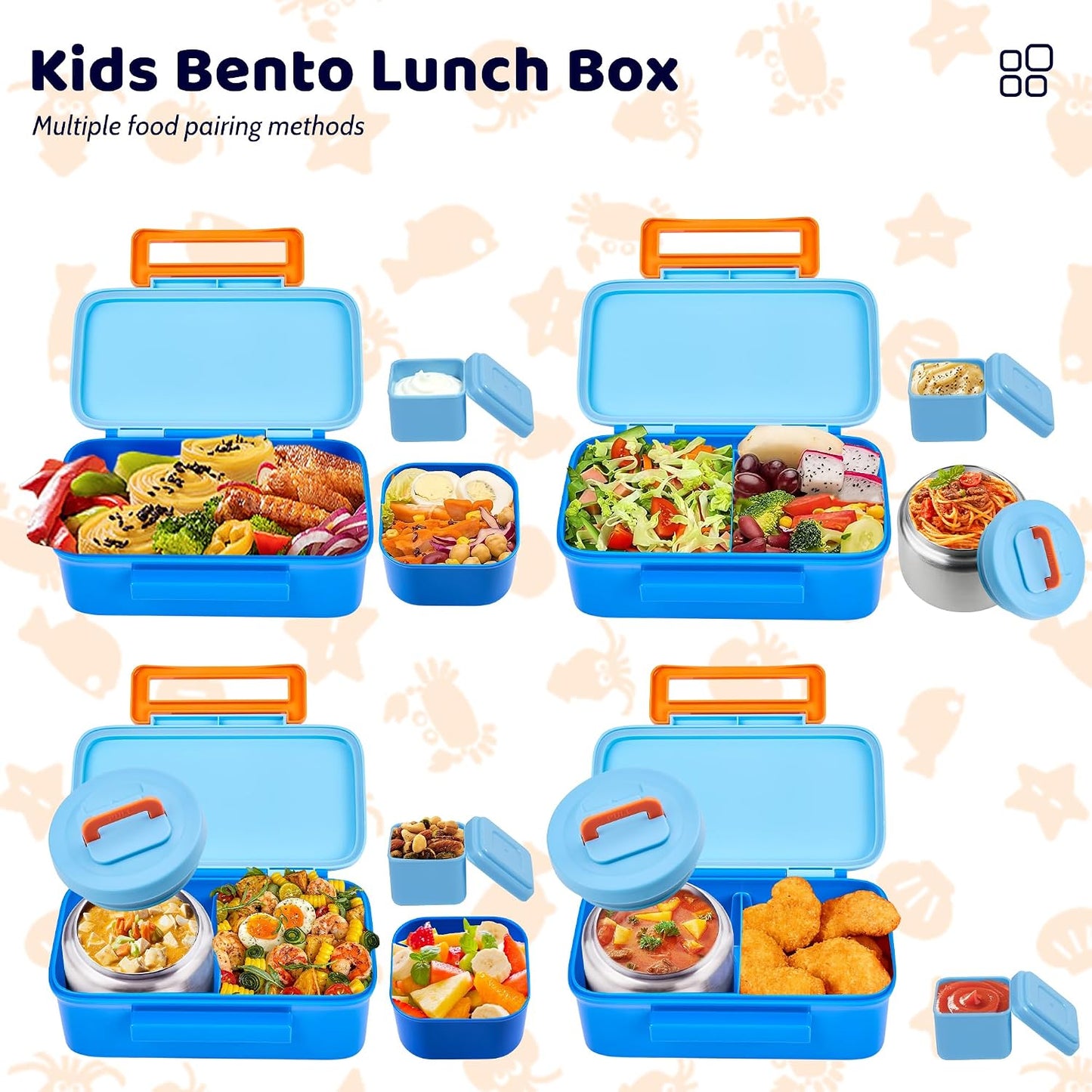 JXXM Bento Lunch Box for Kids With 8oz Thermo, Leakproof Bento Box with with 2 Compartments, Insulated Bottle, Lunch Bag, BPA Free Dishwasher Safe for School Girls Boys (Pink)