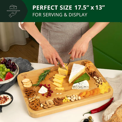 ROYAL CRAFT WOOD Premium Bamboo Charcuterie Board Set - Cheese Platter & Serving Tray & Serving Utensils - Perfect Housewarming Gift, Wedding, Bridal Shower Gift - Ideal for Entertaining and New Home