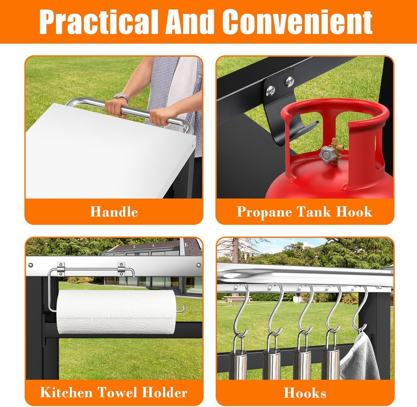 Outdoor Pizza Oven Table for Ninja Woodfire, Blackstone Tabletop Grill, Portable Grill Cart & Food Prep Work Table, Movable Pizza Oven Cart for Backyard BBQ and Patio Parties