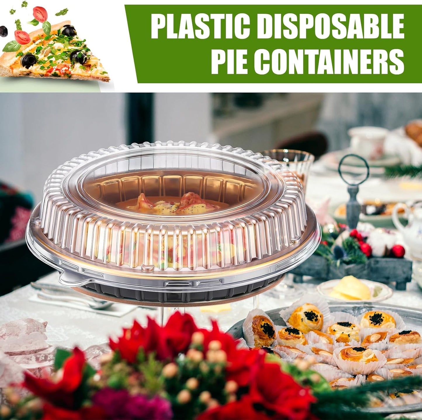 Vesici 30 Pcs 9'' Plastic Pie Containers Disposable Clear Dessert Containers with Lids Round Pie Keeper Clamshell Takeout Food Carrier for Takeout Boxes Food Cake Doughnut Storage