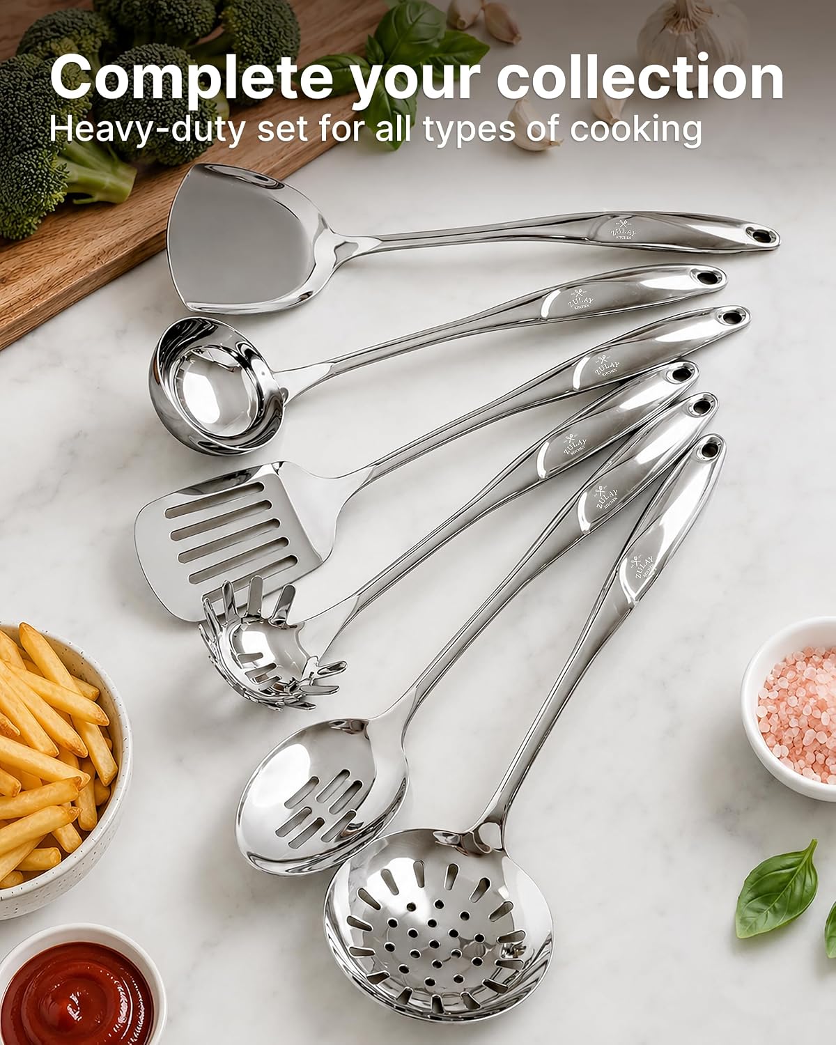 Zulay Kitchen Stainless Steel Serving Spoon - 11.5” Large Cooking & Serving Spoon with Ergonomic Handle - Durable, Rust-Resistant & Dishwasher Safe Kitchen Utensil for Cooking and Buffets