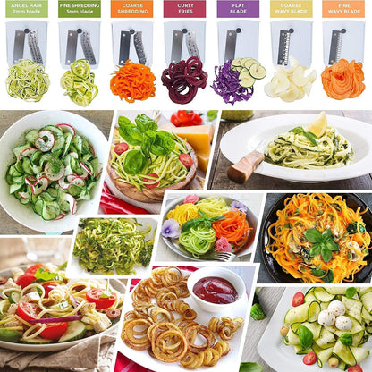 Spiralizer 7-Blade Vegetable Slicer, Strongest-and-Heaviest Spiral Slicer, Best Veggie Pasta Spaghetti Maker for Keto/Paleo/Non-Gluten, Comes with 4 Recipe Ebooks