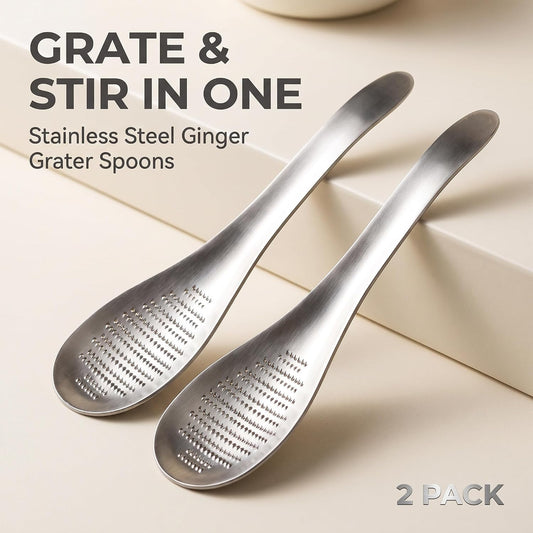 2Pcs Stainless Steel Kitchen Practical Spoon Shape Fruit Mixer Ginger Grater Wasabi Garlic Grinding Tools Cheese Grater