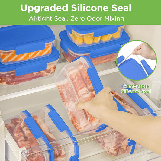 10-Pack Food Storage Containers with Airtight Leakproof Lids, BPA-Free Meal Prep Containers for Microwave/Dishwasher/Freezer, Green, 47.3oz Each