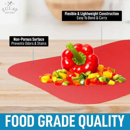 Zulay Kitchen Non-Slip Flexible Cutting Board Set - Dishwasher Friendly Cutting Mats For Cooking - Thick & Durable Flexible Cutting Mats - Non-Porous Cutting Board Mat Set of 3